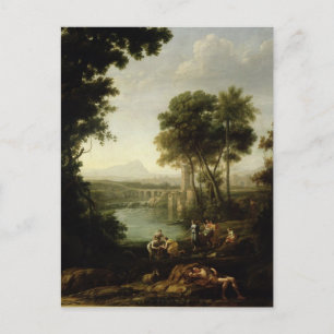 Postal Paisaje con el descubrimiento de Moses