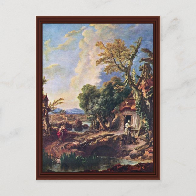 Postal Paisaje Con El Hermano Lucas De François Boucher (Anverso)