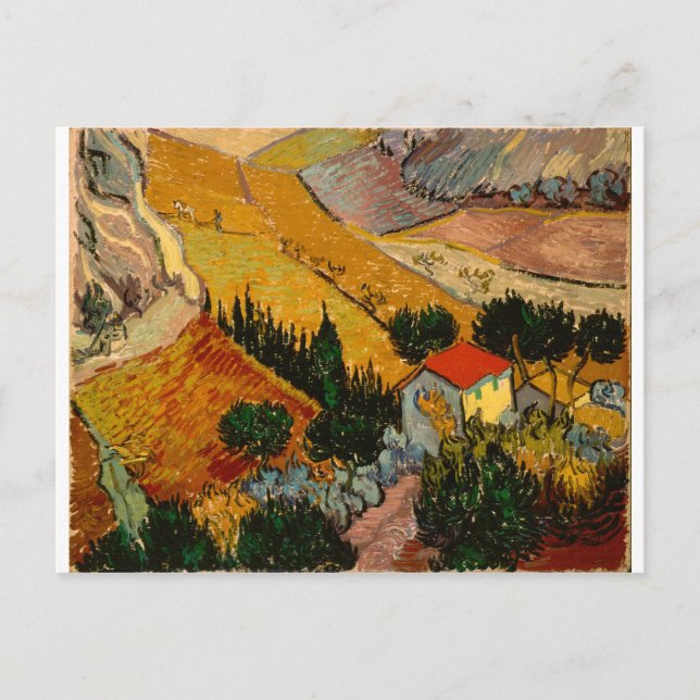 Postal Paisaje con House & Plowman, Vincent Van Gogh (Anverso)
