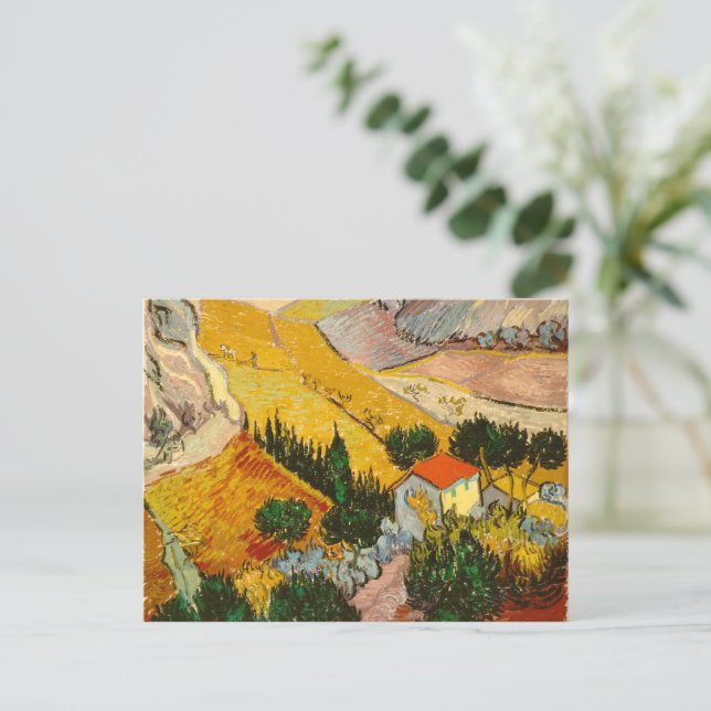 Postal Paisaje con House y PloughmaVincent van Gogh (Anverso de pie)