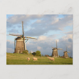 Postal Paisaje con molinos de viento y ovejas