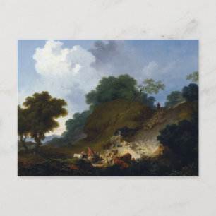 Postal Paisaje con pastores por Fragonard