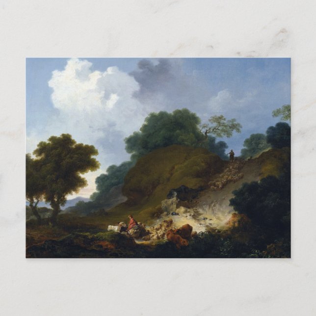 Postal Paisaje con pastores por Fragonard (Anverso)