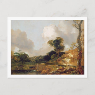 Postal Paisaje con Stream y Weir (aceite sobre lienzo)
