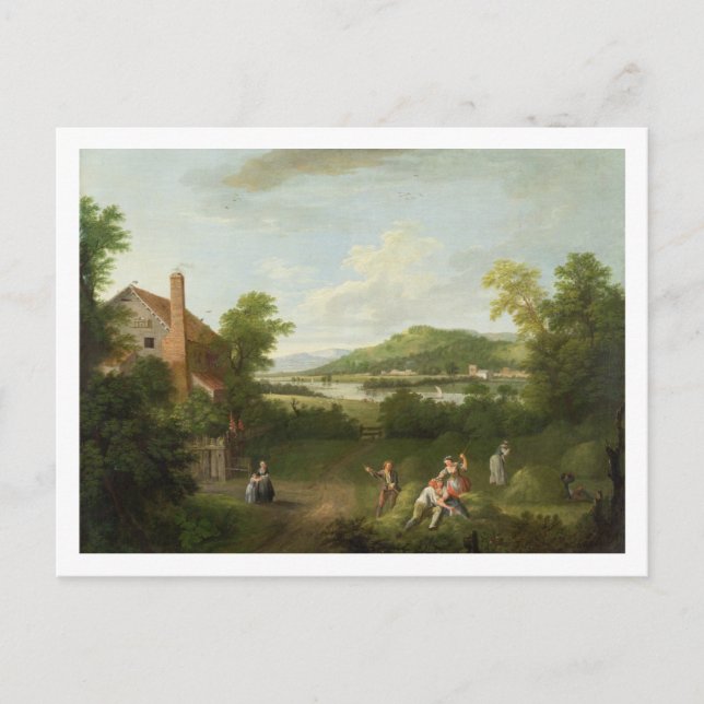 Postal Paisaje con trabajadores agrícolas, c.1730-40 (ace (Anverso)