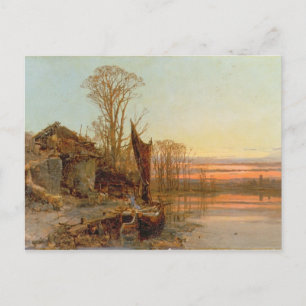 Postal Paisaje con una cabaña en ruinas al atardecer, 189