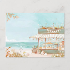 Postal paisaje costero azul claro y blanco