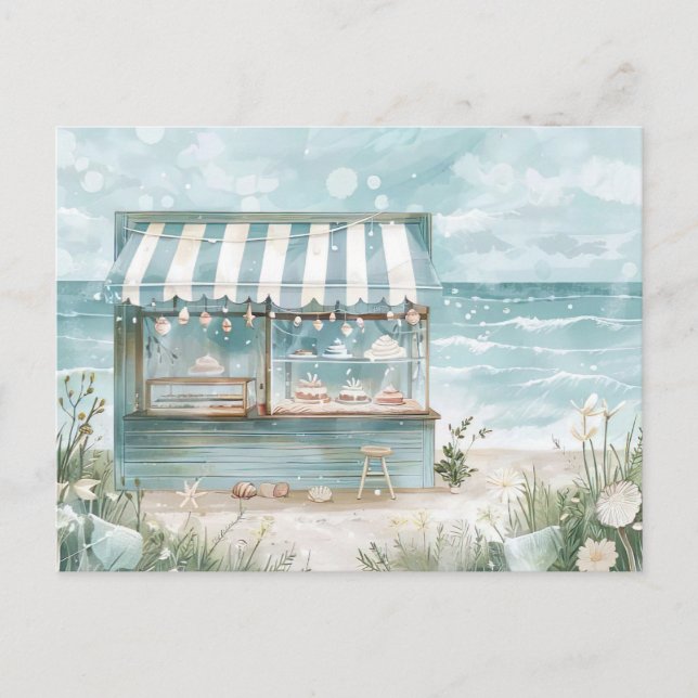 Postal paisaje costero azul claro y blanco (Anverso)