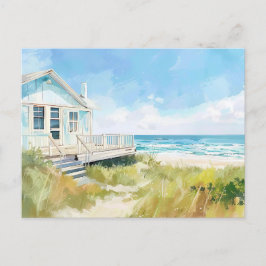 Postal paisaje costero azul claro y blanco