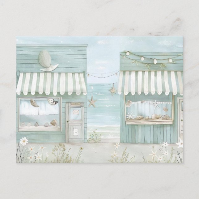 Postal paisaje costero azul claro y blanco (Anverso)