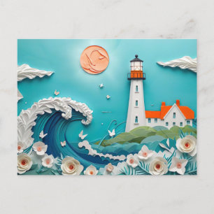 Postal paisaje costero con un estilo de papelería faro