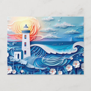 Postal paisaje costero con un estilo de papelería faro