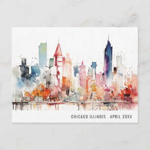 Postal Paisaje de acuarela de Chicago Illinois Viajes