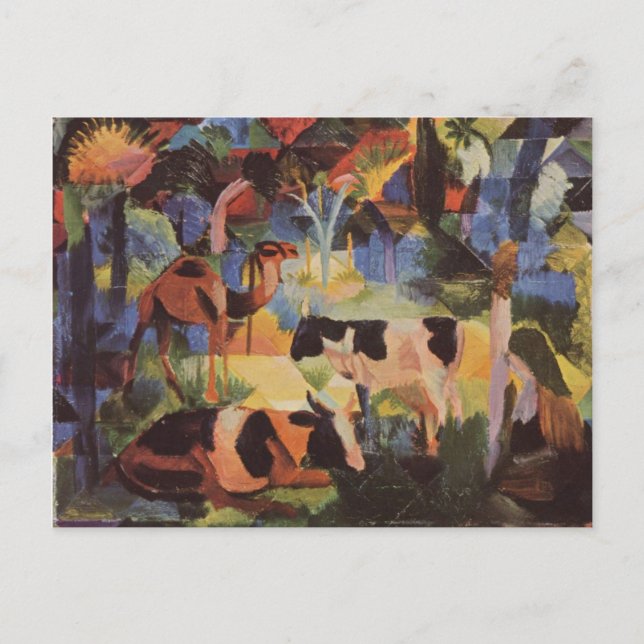 Postal Paisaje de agosto de Macke con vacas y camello (Anverso)