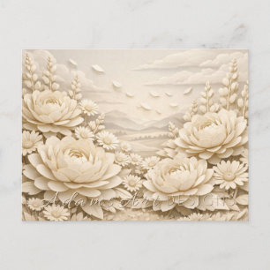 Postal Paisaje de Campo de Flores de Papel Vintage