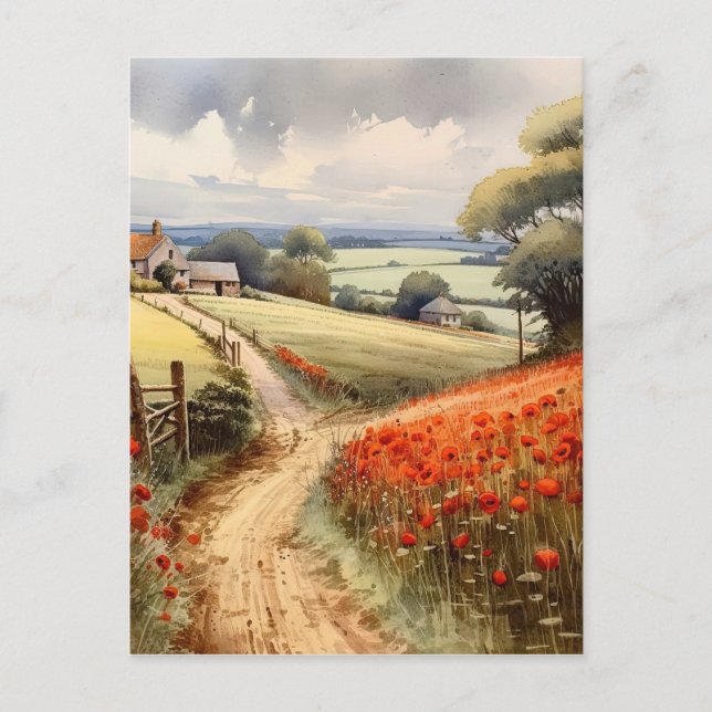 Postal Paisaje de campo de la amapola (Anverso)