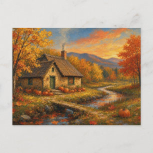 Postal Paisaje de Casa de Otoño Mágico Escena del Lago de
