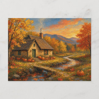 Postal Paisaje de Casa de Otoño Mágico Escena del Lago de