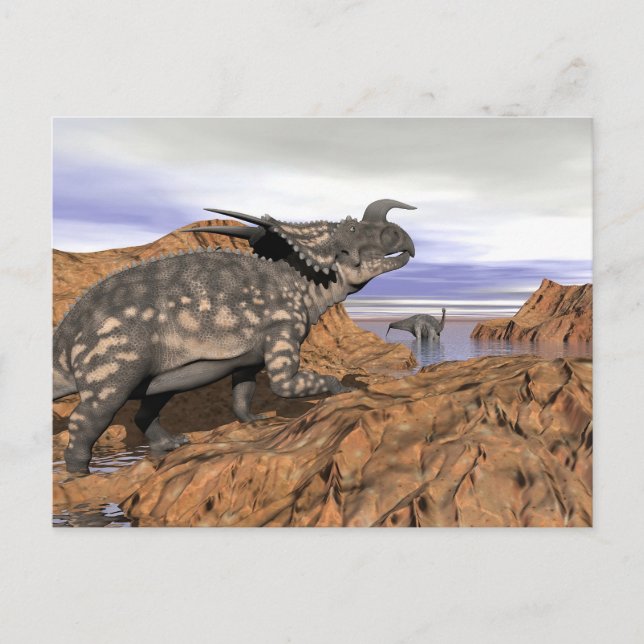 Postal Paisaje de dinosaurios - presentación 3D (Anverso)
