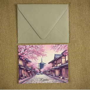 Postal Paisaje de Flor de Cerezo en Kyoto Japón