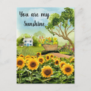 Postal Paisaje de girasoles amarillos