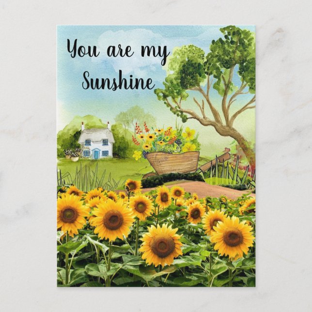Postal Paisaje de girasoles amarillos  (Anverso)
