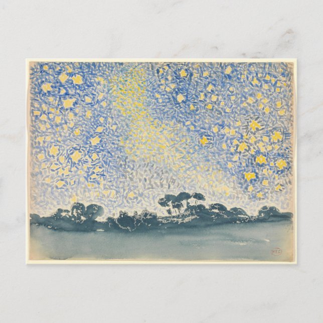 Postal Paisaje de Henri-Edmond Cross con estrellas (Anverso)