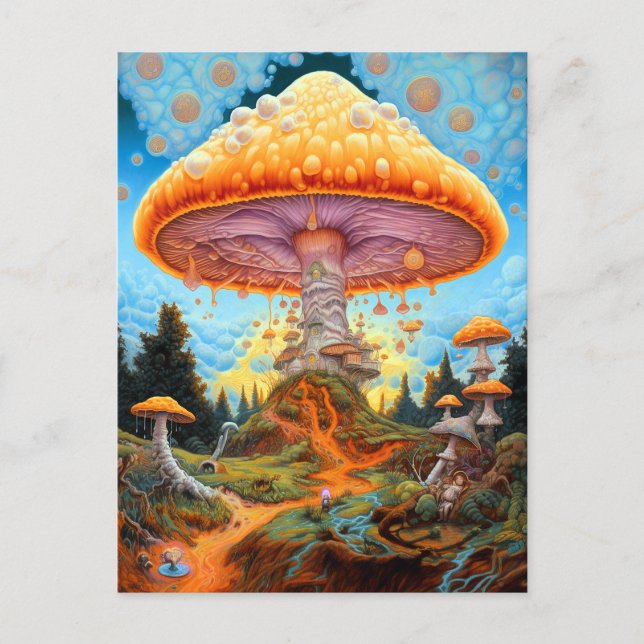 Postal Paisaje de hongos Surreal Fantasía Arte (Anverso)