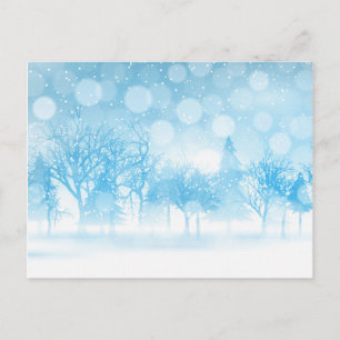 Postal Paisaje de invierno azul de la luz de montaña neva