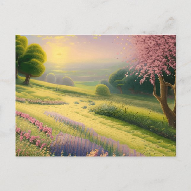 Postal Paisaje de la escena del jardín de primavera (Anverso)