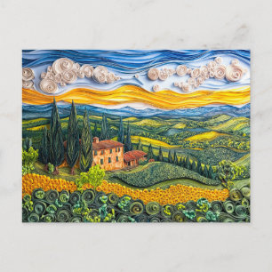 Postal Paisaje de la ladera toscana en estilo Quilling