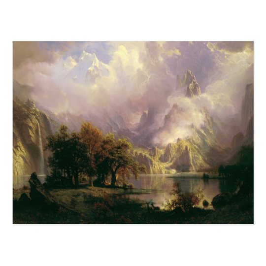 Postal Paisaje de la montaña rocosa de Albert Bierstadt,