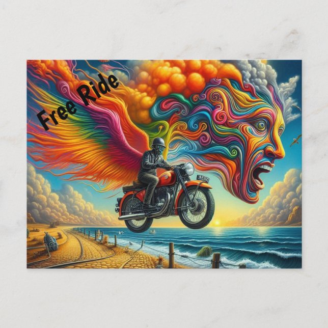 Postal Paisaje de la motocicleta psicodélica (Anverso)