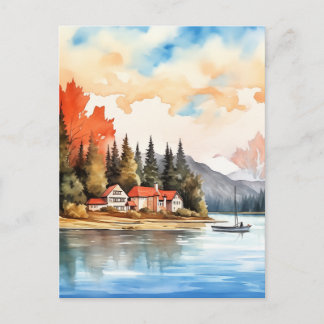 Postal Paisaje de lago de naturaleza otoñal de Canadá Acu