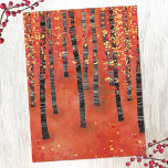Postal Paisaje de los bosques de árboles de Birch<br><div class="desc">Un moderno cuadro paisajístico de un bosque de abedules o álamos en otoño en ricos tonos rojos,  naranjas y amarillos.</div>