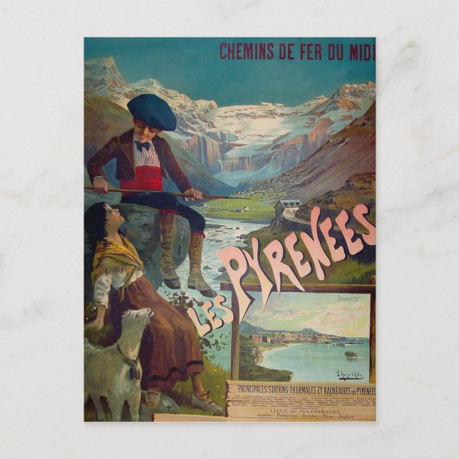 Postal Paisaje de los Pirineos, los niños descansan junto (Anverso)