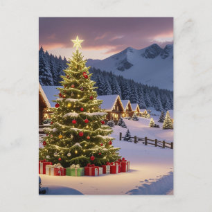 Postal Paisaje de luces de Navidad con nieve