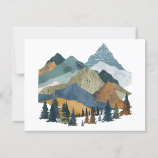 Postal Paisaje de montaña Boho con diseño de pinos
