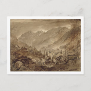 Postal Paisaje de montaña, Macugnaga, 1845 (pluma y marró