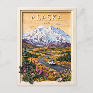 Postal Paisaje de Montañas Nevadas Vintage en el Viaje po