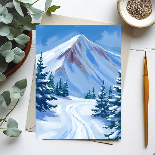Postal Paisaje de naturaleza de nieve en acuarela de mont