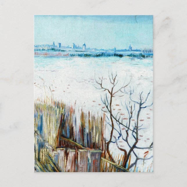 Postal Paisaje de nieve con Arles por Vincent van Gogh (Anverso)
