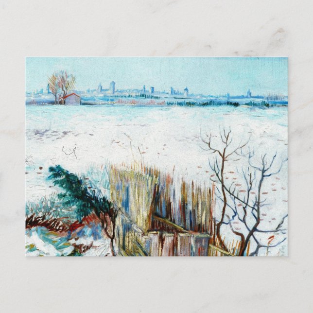 Postal Paisaje de nieve con Arles por Vincent van Gogh (Anverso)
