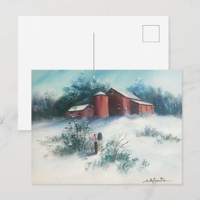 Postal Paisaje de nieve pintura Rústica Farm Postcard (Anverso / Reverso)