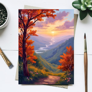 Postal Paisaje de otoño Acuarela Pintura de follaje de ot