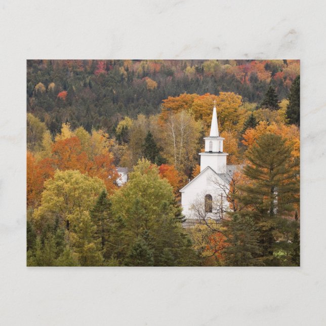 Postal Paisaje de otoño con iglesia, Vermont, EE. UU. (Anverso)