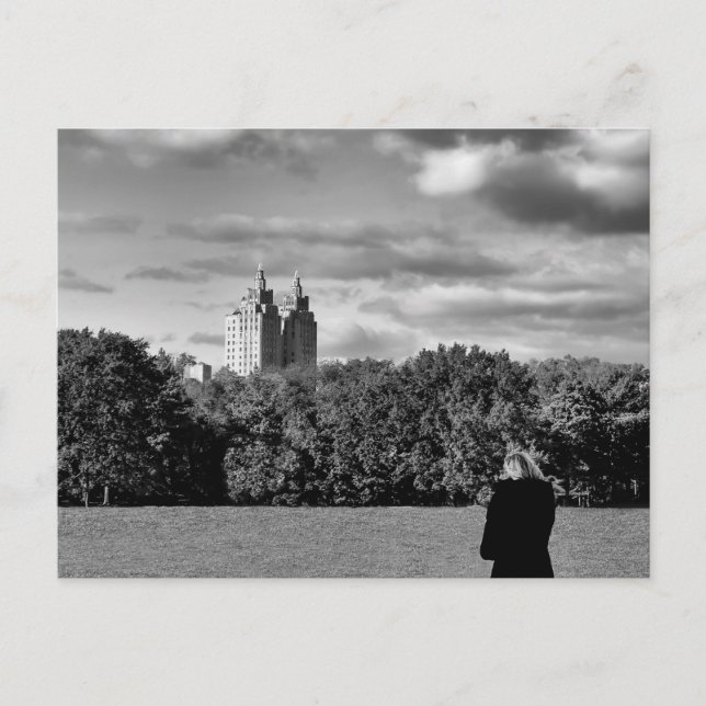 Postal Paisaje de Parque Central en Blanco y Negro (Anverso)