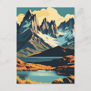 Postal Paisaje de Patagonia con estilo de cartel de viaje