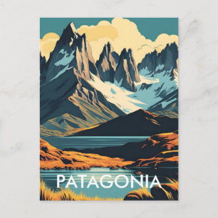 Postal Paisaje de Patagonia con estilo de cartel de viaje