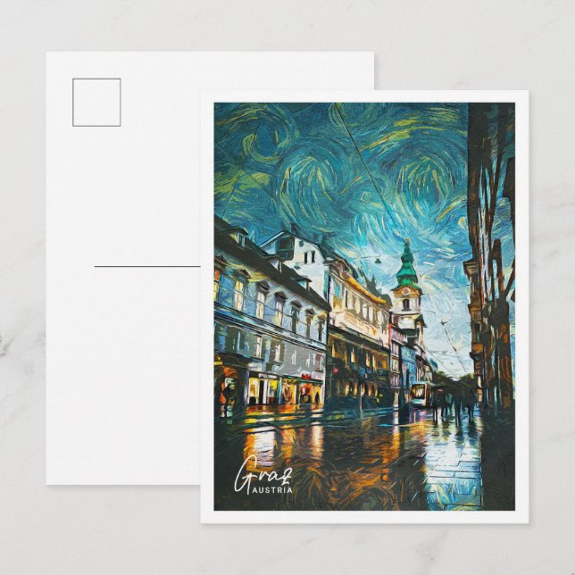 Postal Paisaje de pintura al óleo de Graz Austria (Anverso / Reverso)